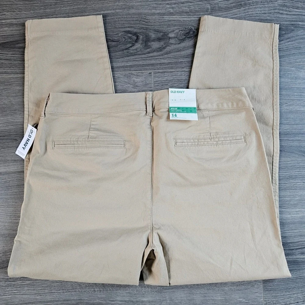 Old Navy Pixie Chino Ankle Pants Womens 14 Tan Khaki Stretch Mid Rise Slim New - Picture 8 of 11